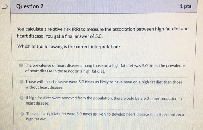 Solved Question 2 1 pts You calculate a relative risk (RR) | Chegg.com