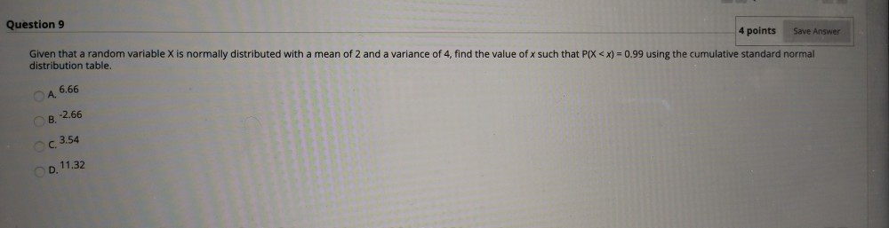 Solved Question 9 4 points Save Answer Given that a random | Chegg.com