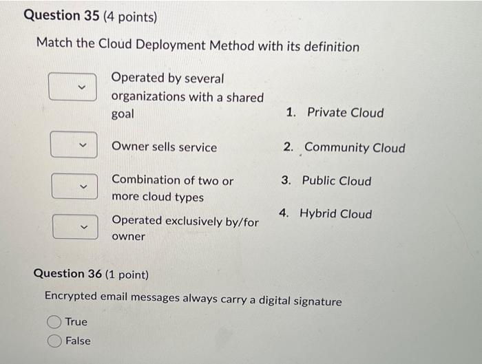 Solved Match the cloud models to their descriptions Match | Chegg.com
