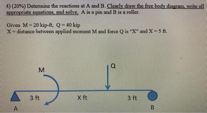 Solved 4) (20%) Determine The Reactions At A And B. Clearly | Chegg.com