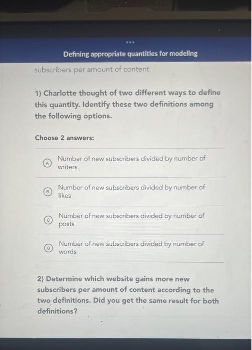 Solved 1) Charlotte thought of two different ways to define | Chegg.com