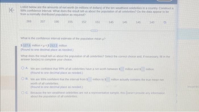 Solved Listed Below Are The Amounts Of Net Worth (in | Chegg.com