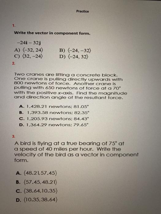 Solved Practice 1. Write the vector in component form. | Chegg.com