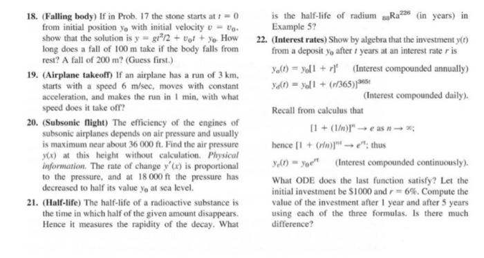 Solved 18. (Falling body) If in Prob. 17 the stone starts at | Chegg.com