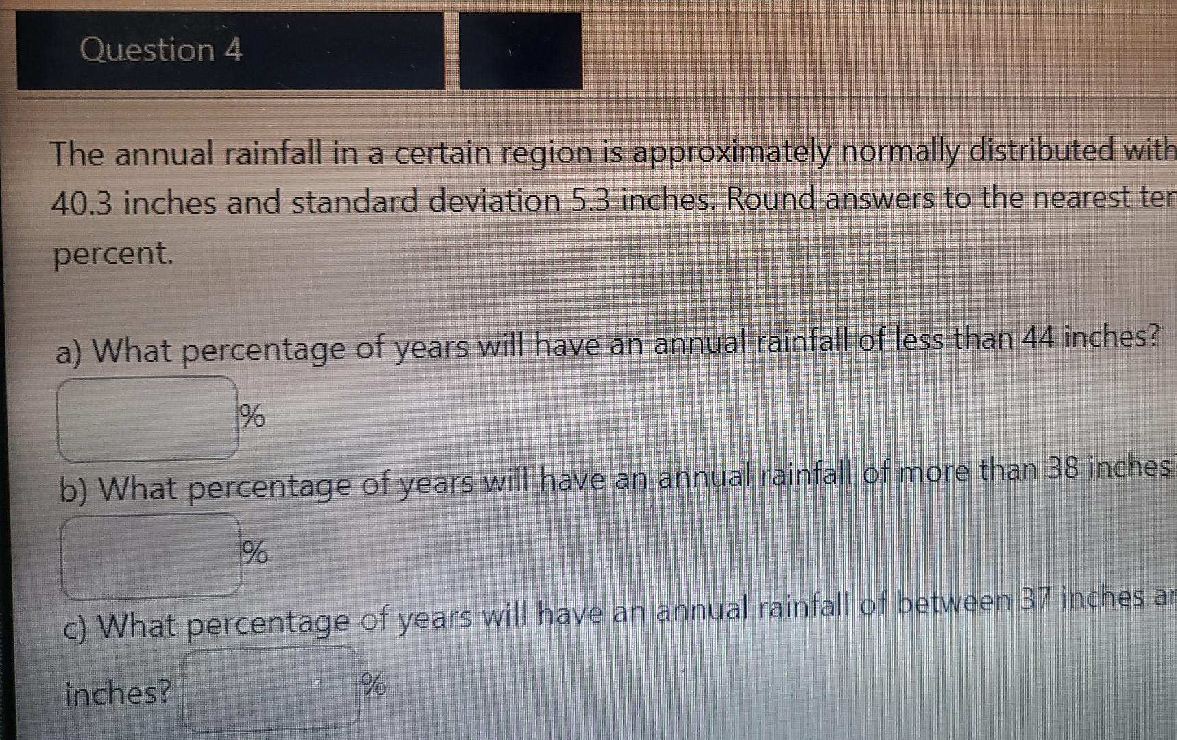 Solved Question 4 The annual rainfall in a certain region is | Chegg.com