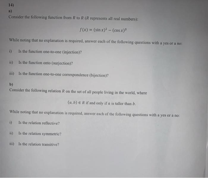 Solved a) Consider the following function from R to R (R | Chegg.com