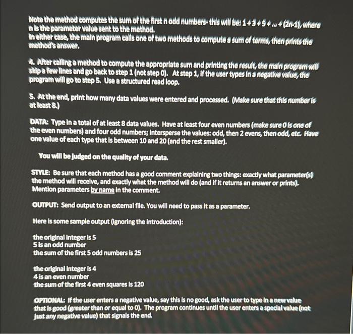 Solved Note themethod computes the sum of the first nodd | Chegg.com