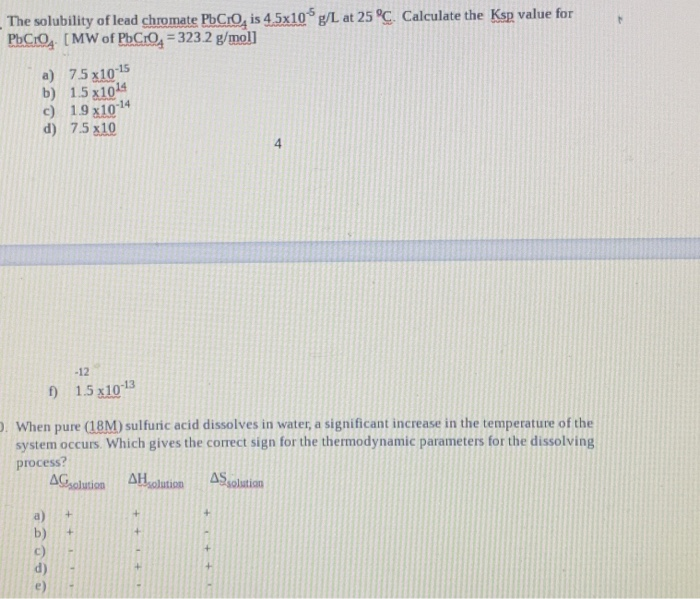 Solved The solubility of lead chromate PbCrO, is 45x10 g/L