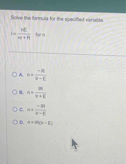 Solved Solve the formula for the specified variable. | Chegg.com