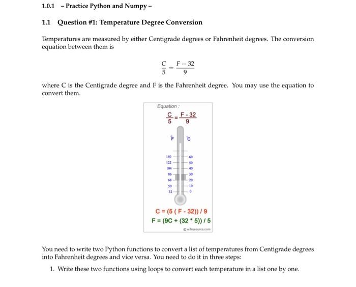 Solved 1.0.1 - Practice Python and Numpy - 1.1 Question #1: | Chegg.com