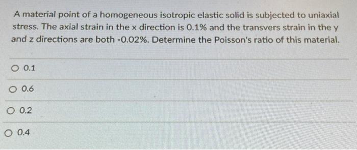 Solved A material point of a homogeneous isotropic elastic | Chegg.com