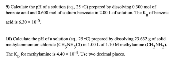 Solved 9) Calculate the pH of a solution (aq., 25 °C) | Chegg.com