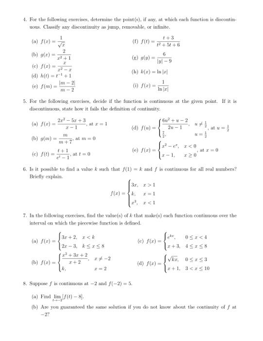 Solved 4. For the following exercises, deternine the | Chegg.com