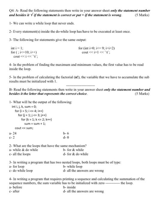 Solved Q4: A- Read the following statements then write in | Chegg.com