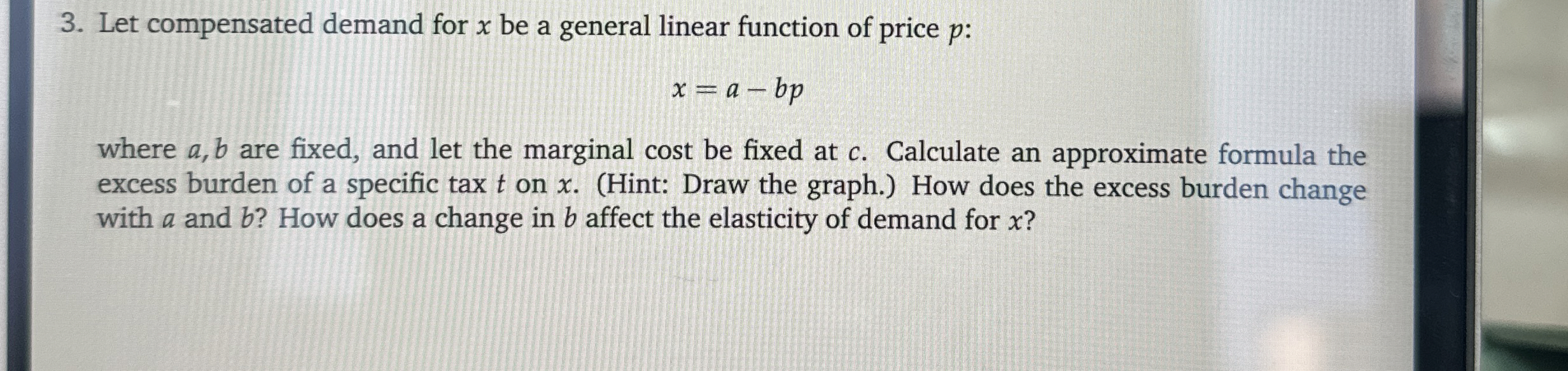 Let compensated demand for x ﻿be a general linear