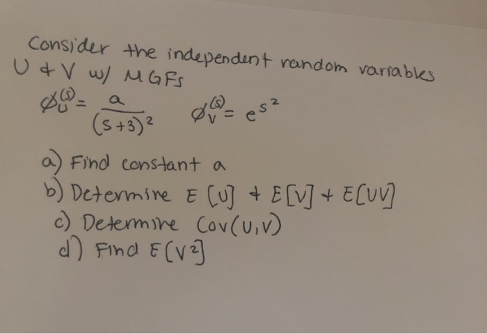 Solved Consider The Independent Random Variables U V W Chegg Com