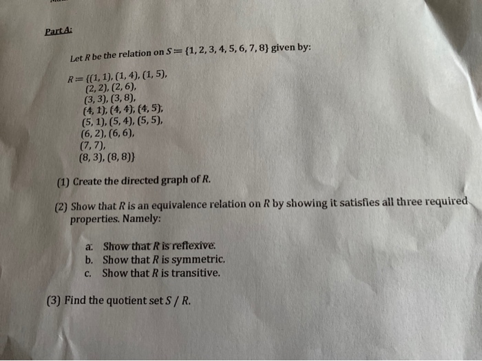 Solved Part A Let R Be The Relation On S={1,2,3,4,5,6,7,8} | Chegg.com ...