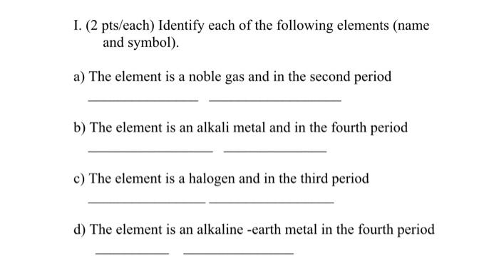 Solved I. (2 pts/each) Identify each of the following | Chegg.com