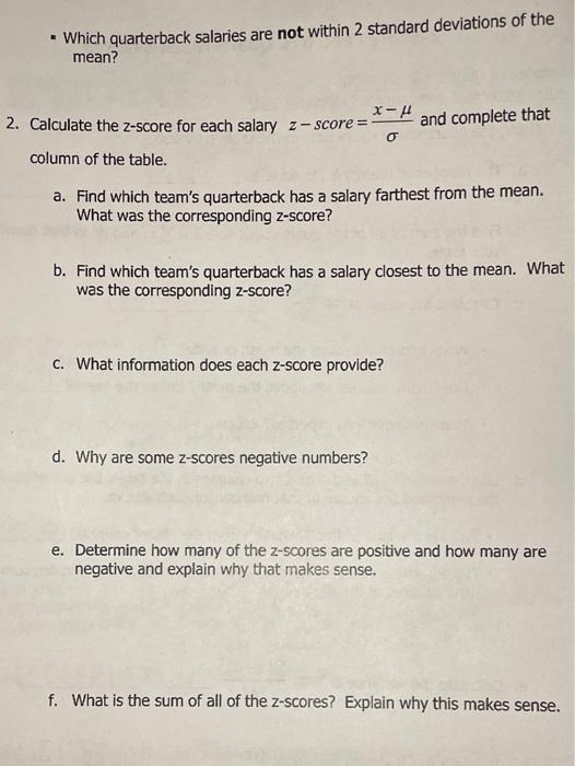 Solved • Which quarterback salaries are not within 2 | Chegg.com