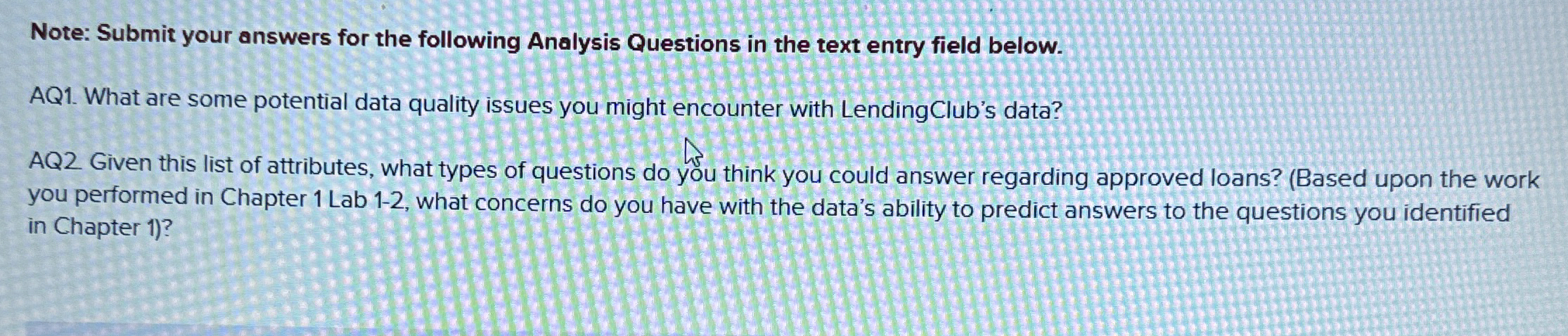 Solved Note: Submit your answers for the following Analysis | Chegg.com
