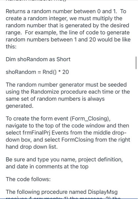 Solved hey this is a code i should generat on Visual Basic i | Chegg.com