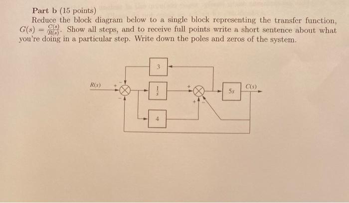 Solved Part b (15 points) Reduce the block diagram below to | Chegg.com