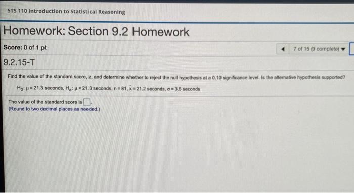 Solved STS 110 Introduction to Statistical Reasoning | Chegg.com