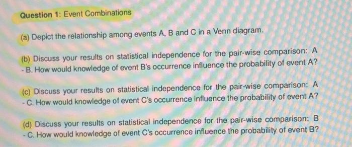 Solved Question 1: Event Combinations (a) Depict the | Chegg.com