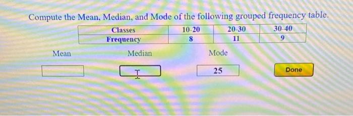 mean median mode and range from a grouped frequency table