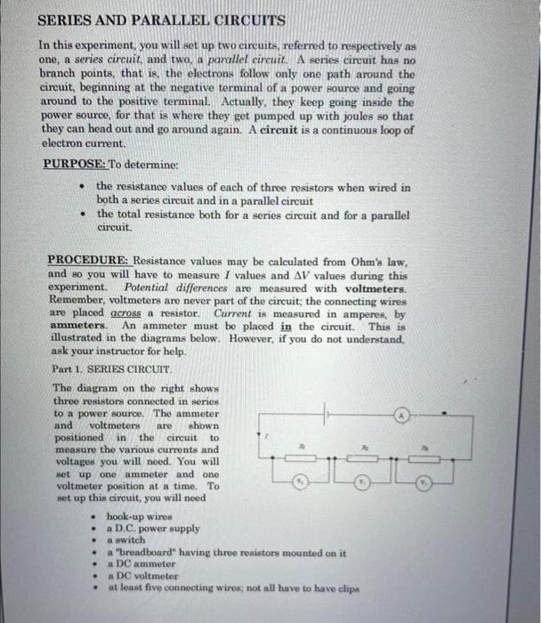 SERIES AND PARALLEL CIRCUITS In this experiment, you | Chegg.com
