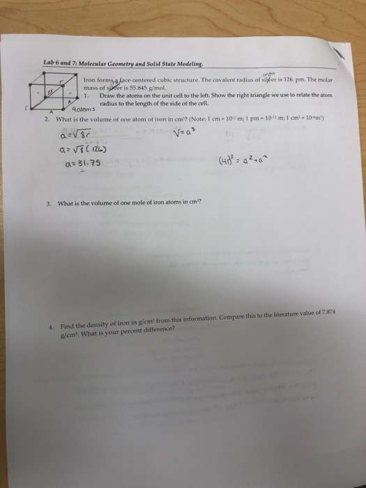 Solved Lab 6 and 7: Molecular Geometry and Solid State | Chegg.com