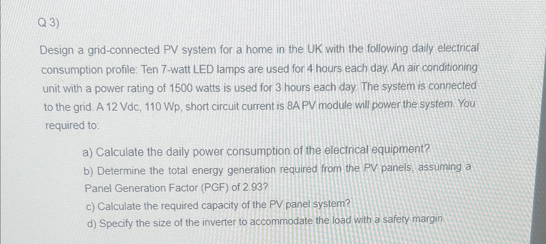 Solved Q3)Design a grid-connected PV system for a home in | Chegg.com