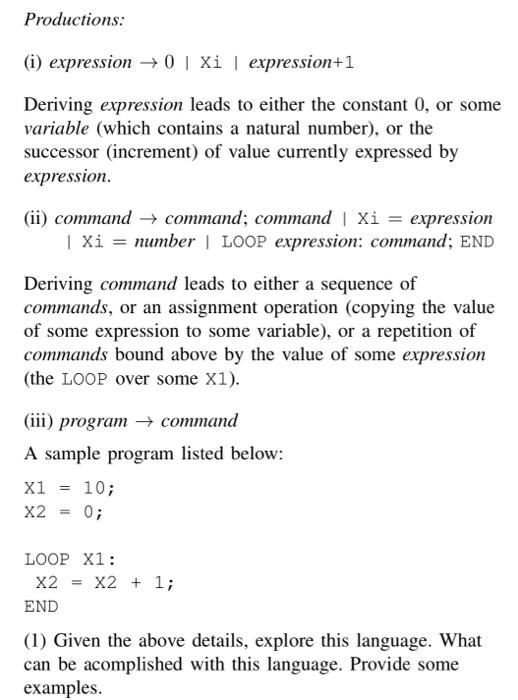 Productions: (1) expression + 0 | Xi | expression+1 | Chegg.com
