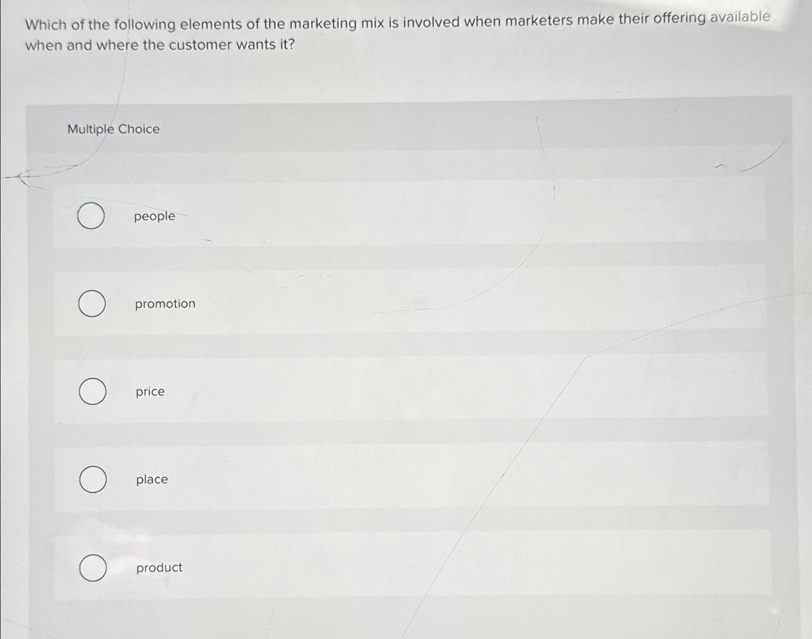 Solved Which of the following elements of the marketing mix | Chegg.com