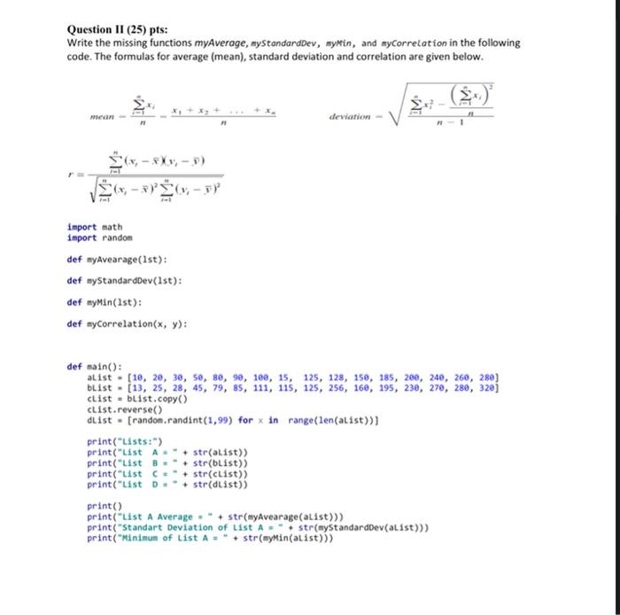 Solved Question II (25) pts: Write the missing functions | Chegg.com