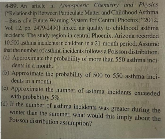 Solved 4-89. An article in Atmospheric Chemistry and Physics