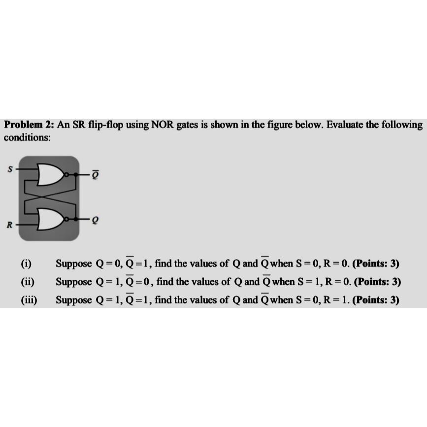 Solved Problem 2: An SR flip-flop using NOR gates is shown | Chegg.com