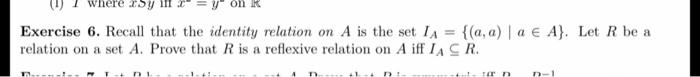 Solved Exercise 6. Recall that the identity relation on A is | Chegg.com