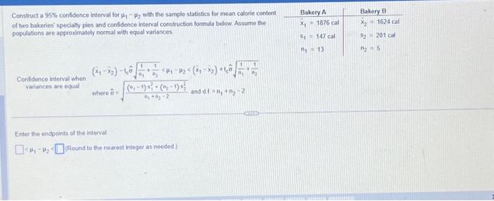 Solved Construct a 95% confidence interval for ₁-₂ with the | Chegg.com