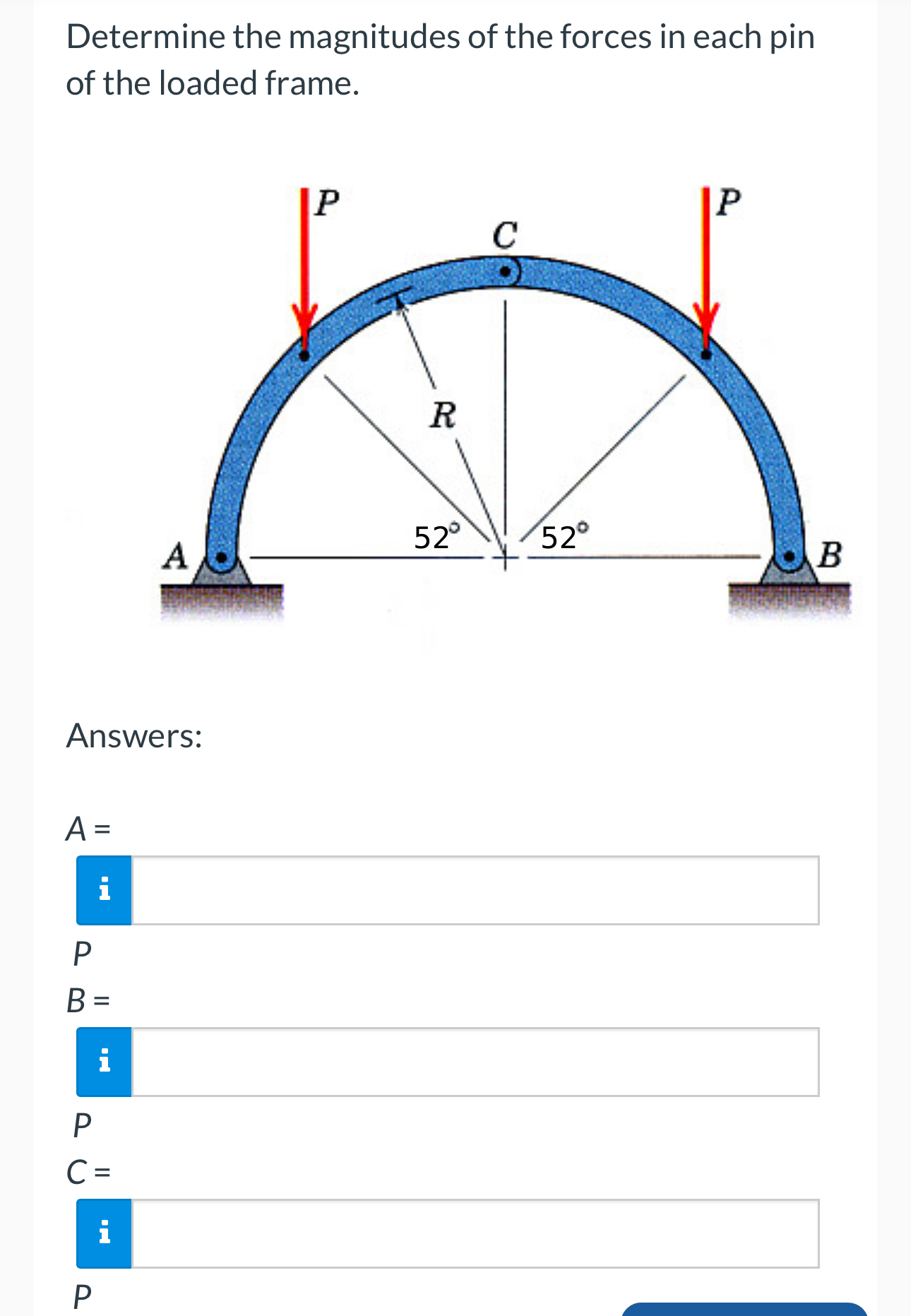 Solved Determine the magnitudes of the forces in each pin of | Chegg.com