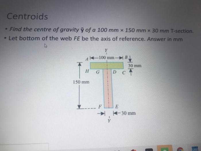 Solved Centroids • Find the centre of gravity ý of a 100 mm
