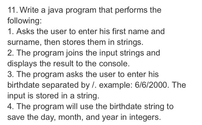 Solved 11. Write a java program that performs the following: | Chegg.com