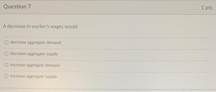 Solved Question 7 1 pts A decrease in worker's wages would: | Chegg.com