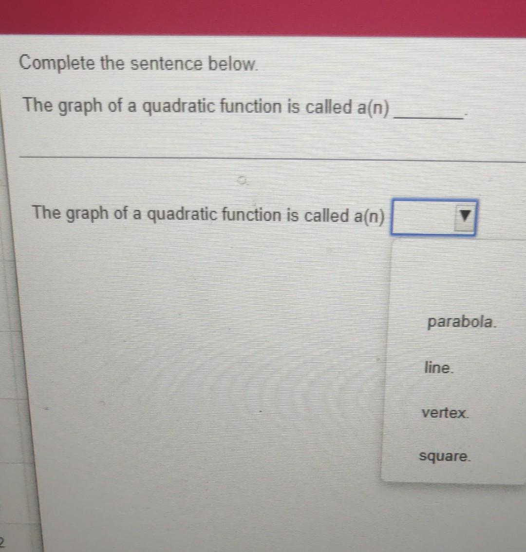 Solved Complete the sentence below. The graph of a quadratic 