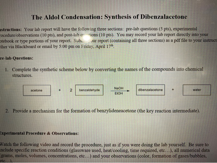 Solved The Aldol Condensation: Synthesis Of Dibenzalacetone | Chegg.com