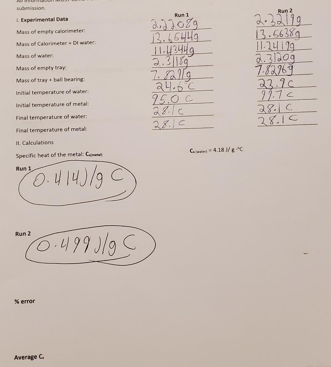 Solved Calorimetry review based on run 1 and 2 what would be