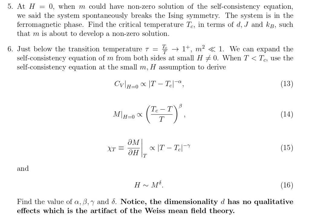 Solved 5. At H = 0, when m could have nonzero solution of