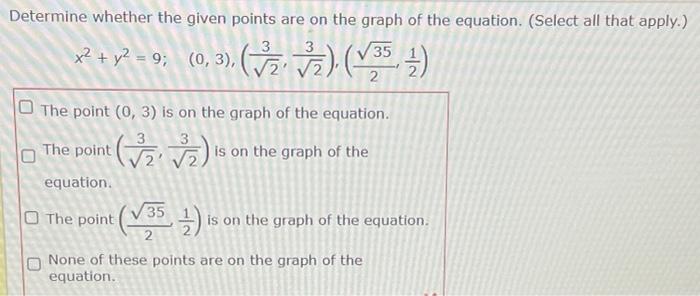 Solved Determine whether the given points are on the graph | Chegg.com
