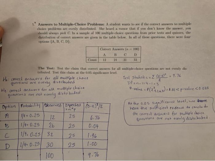 Solved 1. Answers to Multiple-Choice Problems: A student | Chegg.com