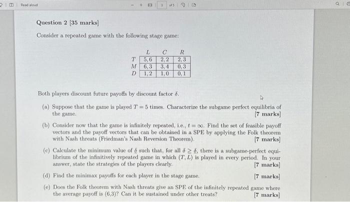 Solved Consider a repeated game with the following stage | Chegg.com